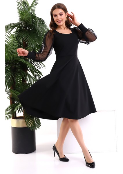 Yuvarlak Yaka Kol Tül Elbise F117 modelleri