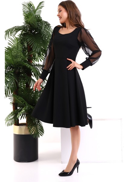 Yuvarlak Yaka Kol Tül Elbise F117 indirimleri