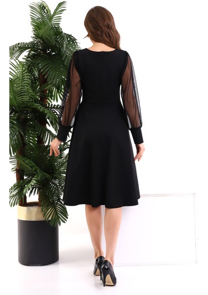 Yuvarlak Yaka Kol Tül Elbise F117