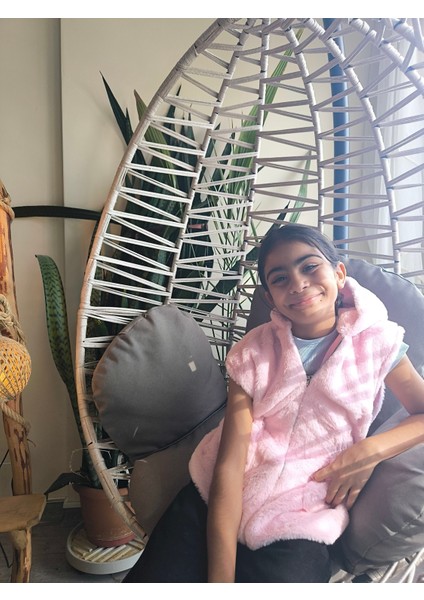 kız Çocuk Kapşonlu Kürklü Peluş Cepli Belden Büzgülü Içi Astarlı %100 Pamuk Yelek Pembe fiyatları