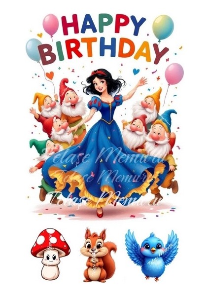 Pamuk Prenses Pasta Süsü - Pasta Resmi ve Baskısı - Pamuk Prenses Doğum Günü Yenilebilir Kağıt 5