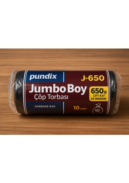 J650 Kalın Jumbo Boy Çöp Torbası 80X110 cm – 1 Rulo (10 Adet) – 650 G – Çift Kat 70 Mikron Endüstriyel Siyah Poşet
