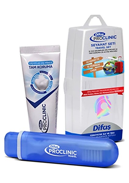 2 Adet Difaş Proclinic Diş Fırçası + Dış Macunu 25 ml Seyahat Seti