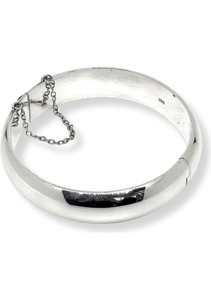 Kalın Parlak Düz Gümüş Bilezik