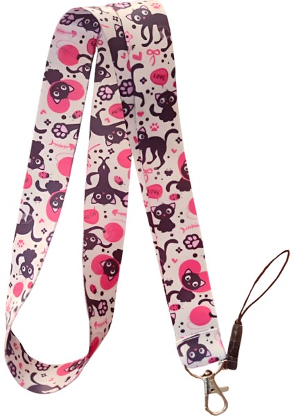 Sevimli Kedi Desenli 4 Boyun Askı Ipi ve Telefon Askısı + Kartlık