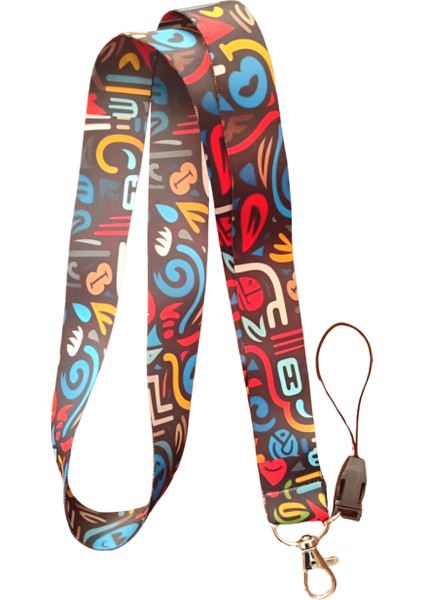 Renkli Işaretli Desenli Boyun Askı Ipi ve Telefon Askısı + Kartlık