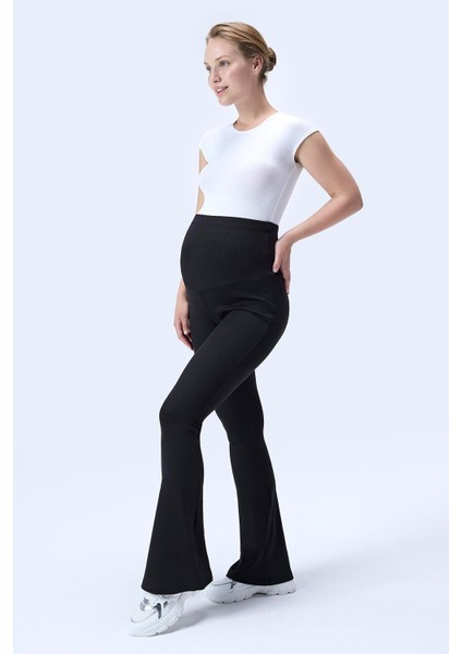 Imaj 367 Siyah Renk Toparlayıcı ve Extra Esnek Etkili Yüksek Bel Ispanyol Paça Hamile Tayt