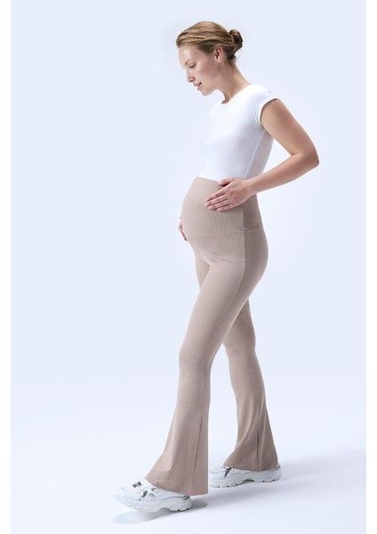 Imaj 367 Bej Renk Toparlayıcı ve Extra Esnek Etkili Yüksek Bel Ispanyol Paça Hamile Tayt