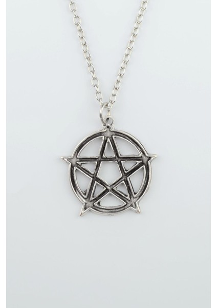 Pentagram Yıldızı Gümüş Kaplama Düz Zincir Kolye