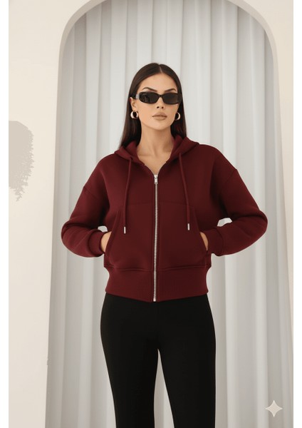 Kadın Fermuarlı Kapşonlu Beyaz Bol Crop Sweatshirt fırsatları