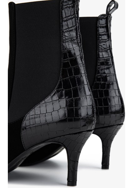 Kadın Hakiki Deri Siyah Topuklu Bot 1130 1093 Bn Bot SK25-26 Syh Suet/syh Kroko fırsatları