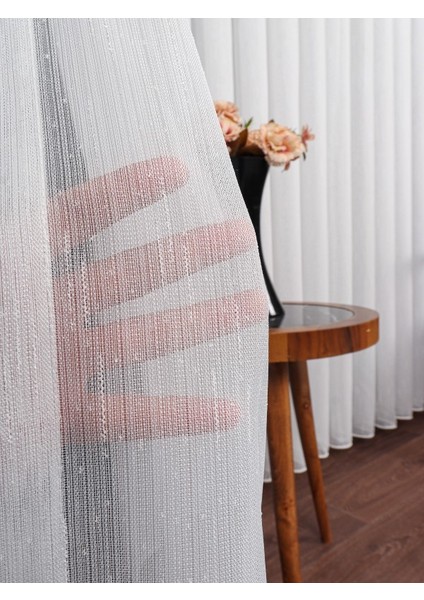 Bambu Zemin Çizgili Düz Tül Perde Gramajlı (1/3 Sık Pile)