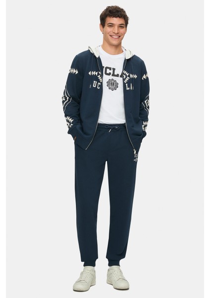 Madoc Lacivert Daralan Kesim Paçası Lastikli Baskılı Standard Fit Erkek Eşofman Alt