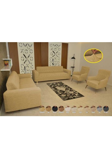 Koltuk Örtüsü Giydirmeli 3+3+1+1 Jakar Likralı Şampanya