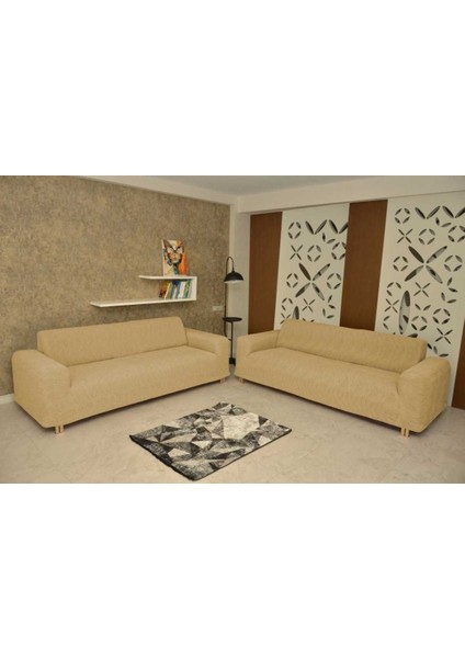 Koltuk Örtüsü Giydirmeli 3+3+1+1 Jakar Likralı Şampanya fiyatları