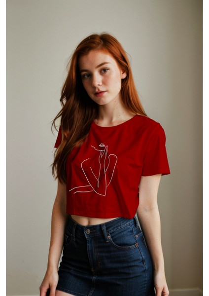 Women / Kadın Silüeti Crop Tişört - Kırmızı fiyatları