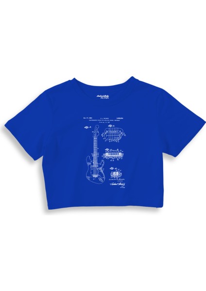 Fender Stratocaster Gitar Crop Tişört - Mavi