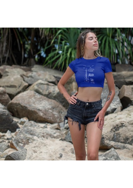 Fender Stratocaster Gitar Crop Tişört - Mavi fiyatları