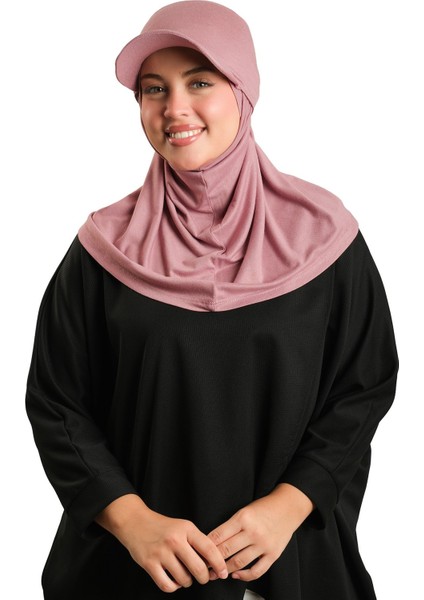 Gül Kurusu Pratik Hazır Geçmeli Şapkalı Tesettür Eşarp Viskon Düz 2513_18
