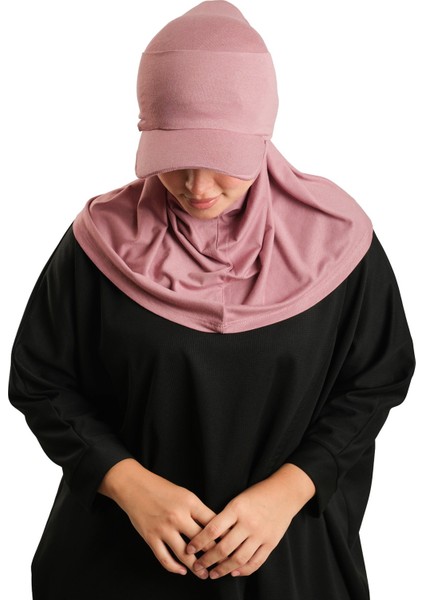 Gül Kurusu Pratik Hazır Geçmeli Şapkalı Tesettür Eşarp Viskon Düz 2513_18 modelleri