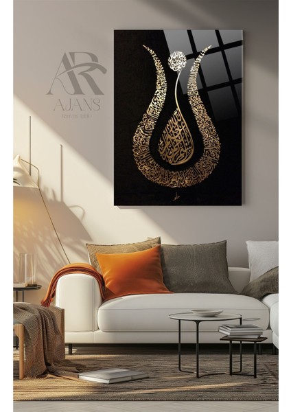 Hüsn-I Hatla Lale Besmele Yazısı Dini Cam Tablo