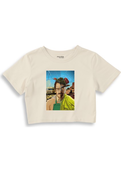 Walter White / Heisenberg Crop Tişört - Ekru