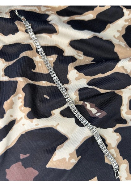 Mini Baget Taşlı Su Yolu Çelik Bileklik Silver