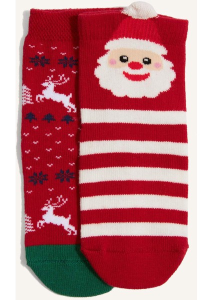 Kız Bebek Yılbaşı Temalı Dikişsiz 2'li Pamuklu Uzun Çorap G3994A5NS