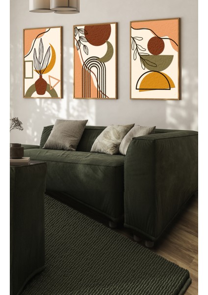 Renklerin Ahengi Toprak Tonları Çerçeve Görünümlü 3lü Set Dekoratif Mdf Tablo fiyatları