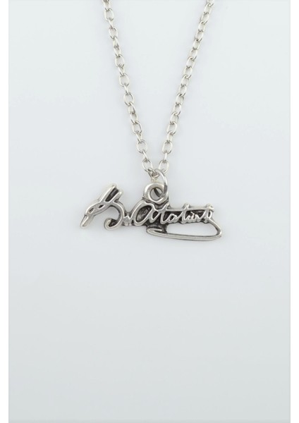 Mustafa Kemal Atatürk İmzalı Gümüş Kaplama Düz Zincir Kolye