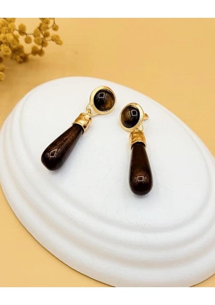 Kahverengi Damla Model Küpe