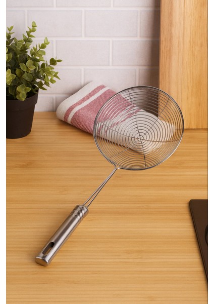 Metal Saplı Paslanmaz Çelik Yağ Kevgiri 12 cm Tel Kızartma Kevgiri