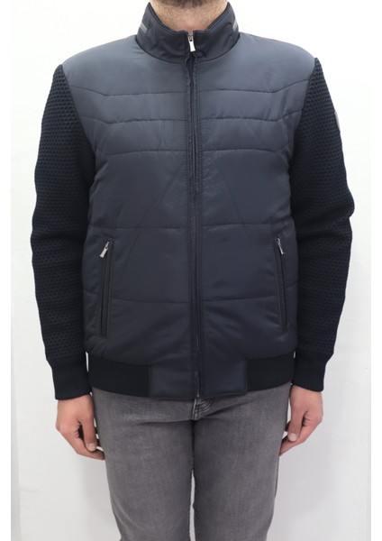 Fistan Store Erkek Hakim Yaka Spor Kesim Normal Kalıp Kolları Çelik Örgü Kışlık Mont