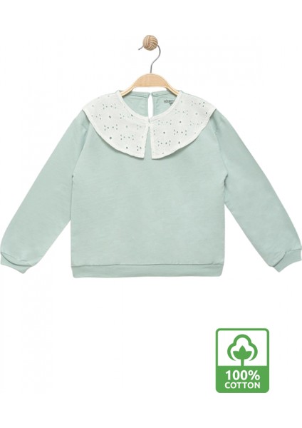 Kız Çocuk Brode Yaka %100 Pamuk Sweatshirt - Süs Brode Yakalı Çocuk Sweat fiyatları