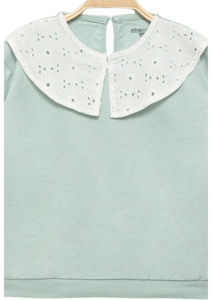 Kız Çocuk Brode Yaka %100 Pamuk Sweatshirt - Süs Brode Yakalı Çocuk Sweat fırsatları