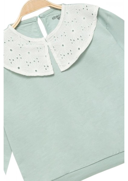 Kız Çocuk Brode Yaka %100 Pamuk Sweatshirt - Süs Brode Yakalı Çocuk Sweat indirimleri