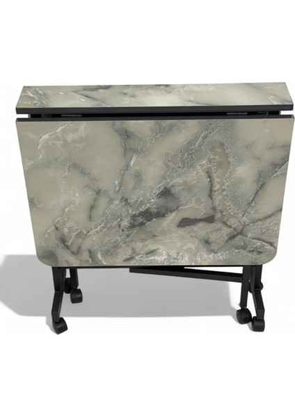 Demaz Serisi 1.sınıf 70x110 Gri Mermer Desen Açılabilir Katlanabilir Tekerlekli Masa Yemek Masası Siyah Metal Ayak fiyatları