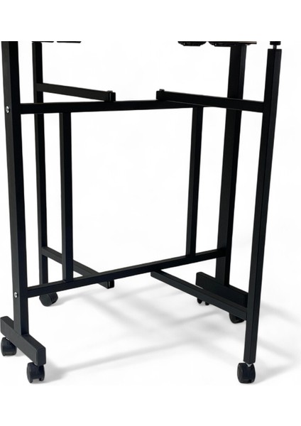 Demaz Serisi 1.sınıf 70x110 Gri Mermer Desen Açılabilir Katlanabilir Tekerlekli Masa Yemek Masası Siyah Metal Ayak