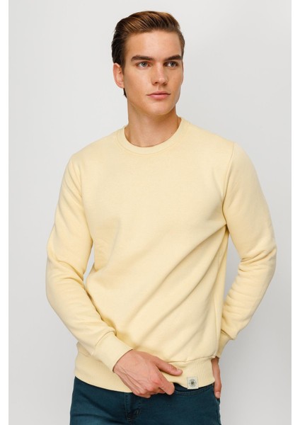 Erkek Sarı Bisiklet Yaka Sweatshirt