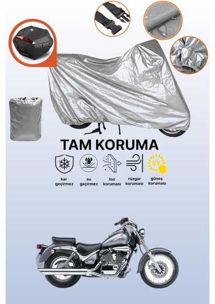 Gri Arka Çanta Uyumlu Suzuki Vl 250 Intruder Uyumlu Motor Brandası, Koruyucu Örtü