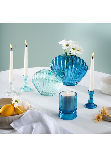 Karaca Boris Cam Şamdan Turkuaz 6,5 x 6,5 x 9 cm modelleri