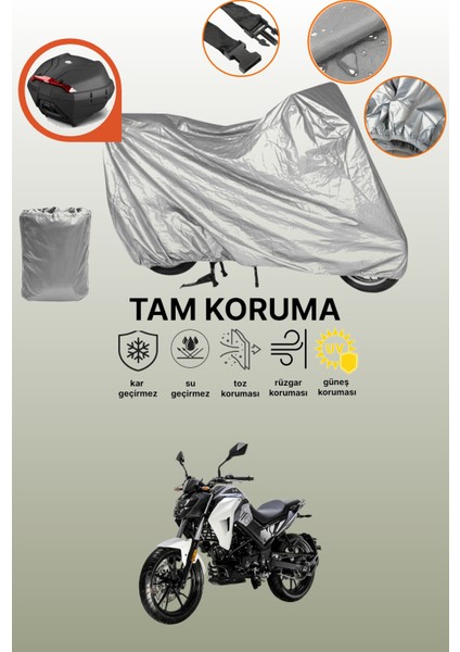 Gri Arka Çanta Uyumlu Sym Nh x 125 Uyumlu Motor Brandası, Koruyucu Örtü