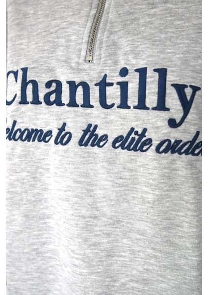 Oversize Yakası Fermuarlı Sweatshirt Gri Melanj fırsatları