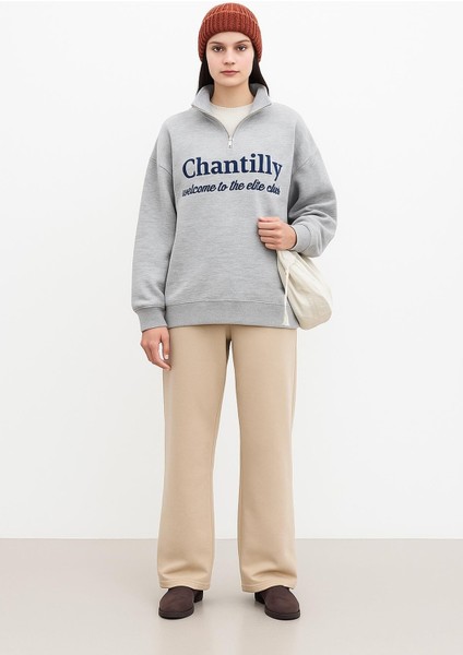 Oversize Yakası Fermuarlı Sweatshirt Gri Melanj indirimleri