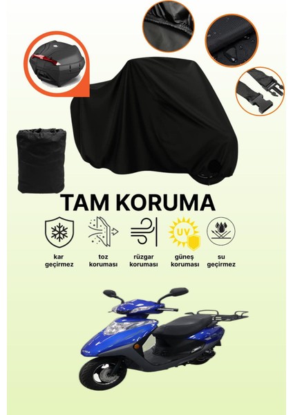 Siyah Arka Çanta Uyumlu Kral Motor Spica 50 Uyumlu Motosiklet Brandası, Koruyucu Örtü