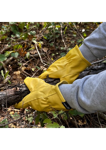 Gerçek Dana Derisi Sarı Erkek Eldiven – Dayanıklı Iş ve Outdoor Kullanımına Uygun