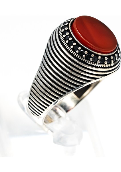 Kırmızı Akik Taşlı 925 Ayar Gümüş Erkek Yüzük – Klasik ve Şık Tasarım fırsatları