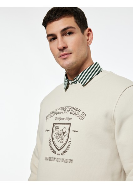 Uzun Kollu Bisiklet Yaka Baskılı Sweatshirt