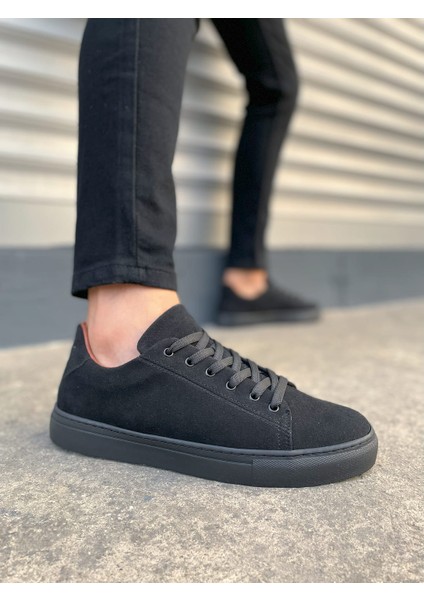 JY122 Mode Bağcıklı Süet Erkek Günlük Sneaker Ayakkabı Sst - Siyah