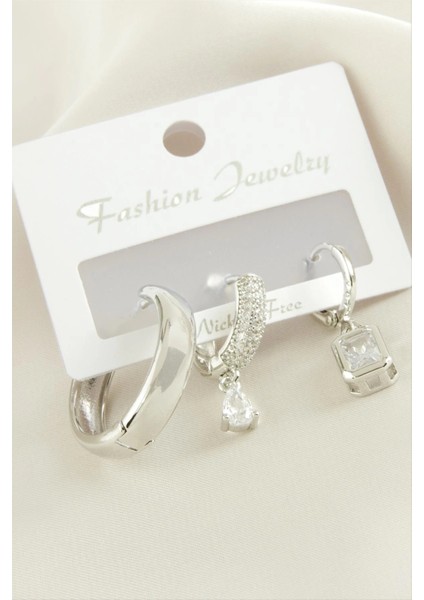 3 Adet Baget Zirkon Taşlı Küpe